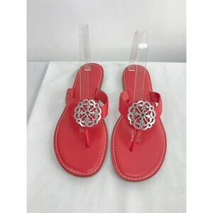 Brighton Alice Thong Hot Pink Leather Sandals Size 10 N With Silver Medallion